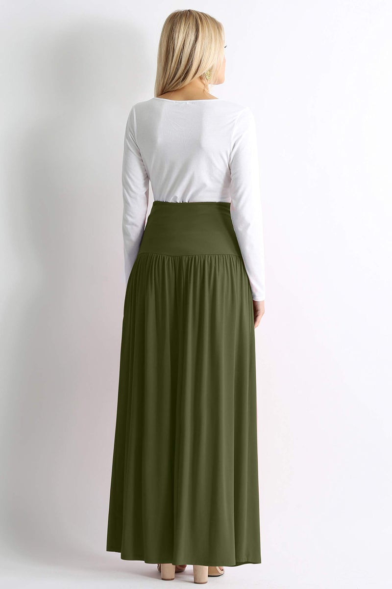 Simlu Olive Green Skirts for Women Ankle Length Skirt Casual Long Skirt High Waisted Maxi Skirt Reg and Plus Size Skirt Long Skirt (Size Medium, Olive Green) - Image 3